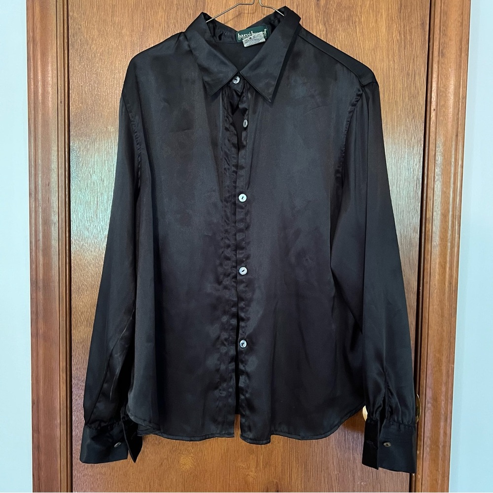 Harve Benard by Benard Haltzman Vintage 80s Black Dress Shirt